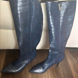 Chic Blue Croc-Embossed Knee-High Boots